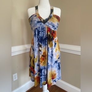 Calvin Klein Halter Dress, Ruched Colorful Floral, Halter Top, Womens Size 10